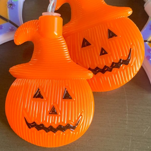 Vintage Retro Smiling Cat Ghost Pumpkin Web Halloween LED String Lights Lighting - Picture 3 of 6